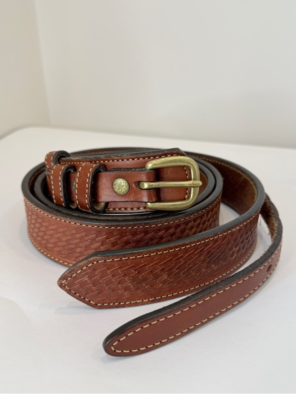 Gringrich Ranger Style Brown Leather Mens Belt 48 Made in the United States